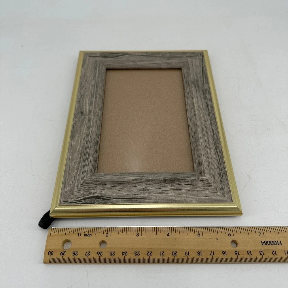 Era Home Grey Wood Grain and Gold Trim 5x7 Picture Frame Tabletop Wall Mount